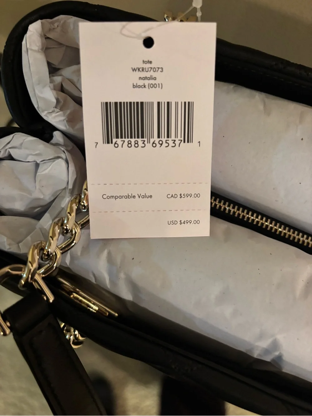 NWT kate spade Natalia Black Quilted Leather  Handbag with Chain-Accent Straps
